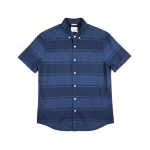 American Eagle Mens Short Sleeve Button Down Striped Shirt Blue M Coastal Preppy